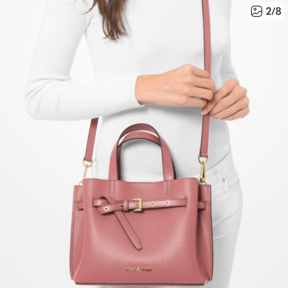 MICHAEL KORS Rose Emilia Small Pebbled Leather Satchel NWT $498